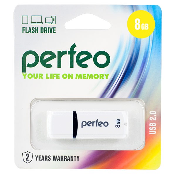 Флешка USB  8GB 2.0 Perfeo C02 White