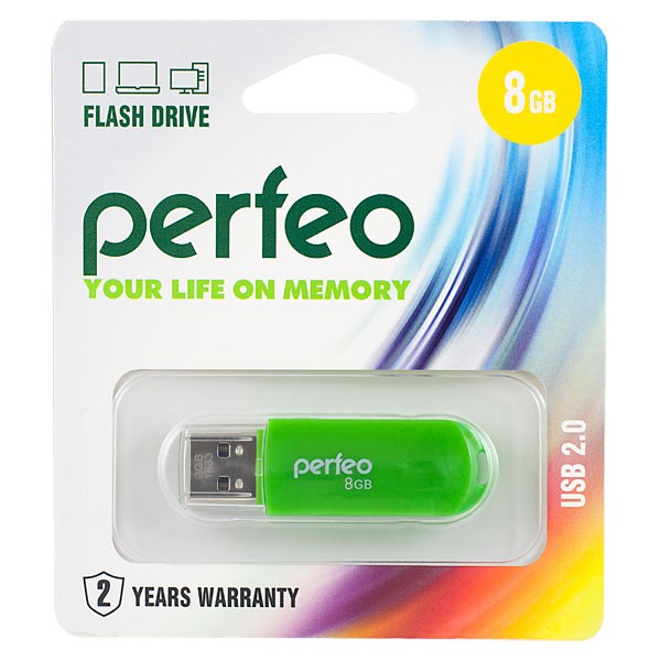 Флешка USB  8GB 2.0 Perfeo C03 Green