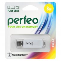 Флешка USB  8GB 2.0 Perfeo C03 White