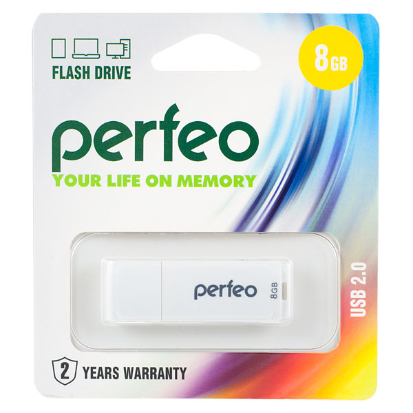 Флешка USB  8GB 2.0 Perfeo C04 White