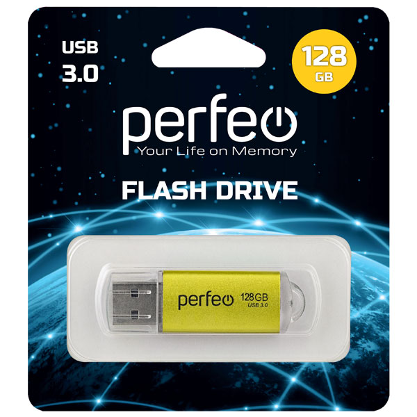 Флешка USB  128GB 3.0 Perfeo C14 Gold metal series
