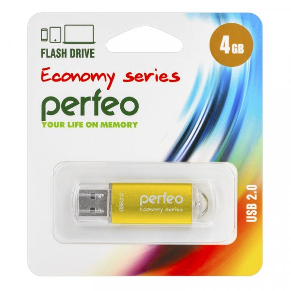 Флешка USB  4GB 2.0 Perfeo E01 economy series Gold