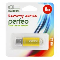Флешка USB  8GB 2.0 Perfeo E01 economy series Gold