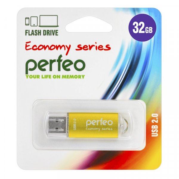 Флешка USB 32GB 2.0 Perfeo E01 economy series Gold
