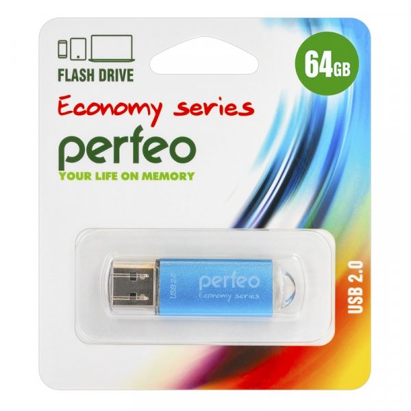 Флешка USB 64GB 2.0 Perfeo E01 economy series Blue