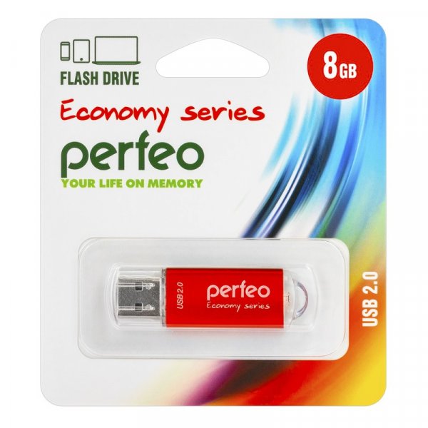Флешка USB  8GB 2.0 Perfeo E01 economy series Red