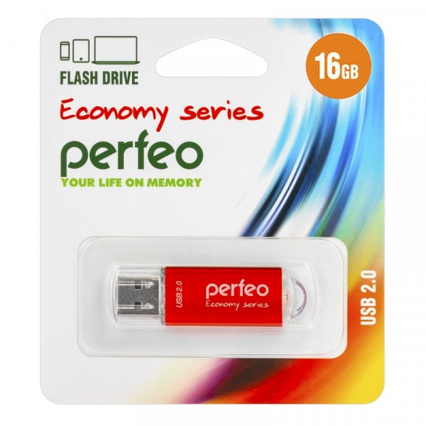 Флешка USB 16GB 2.0 Perfeo E01 economy series Red