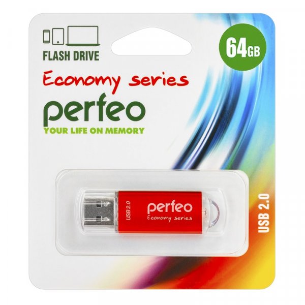 Флешка USB 64GB 2.0 Perfeo E01 economy series Red