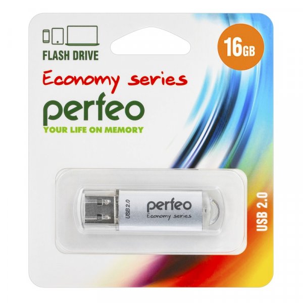 Флешка USB 16GB 2.0 Perfeo E01 economy series Silver