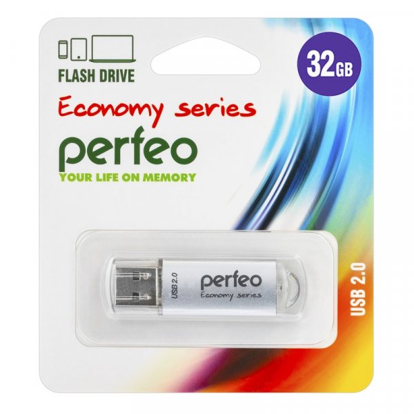 Флешка USB 32GB 2.0 Perfeo E01 economy series Silver