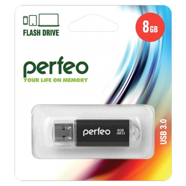 Флешка USB  8GB 3.0 Perfeo C14 metal series Black