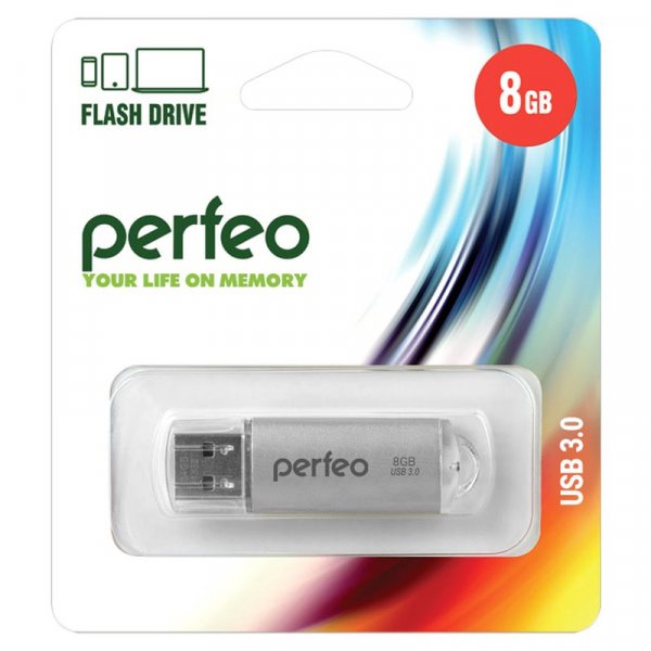 Флешка USB  8GB 3.0 Perfeo C14 metal series Silver