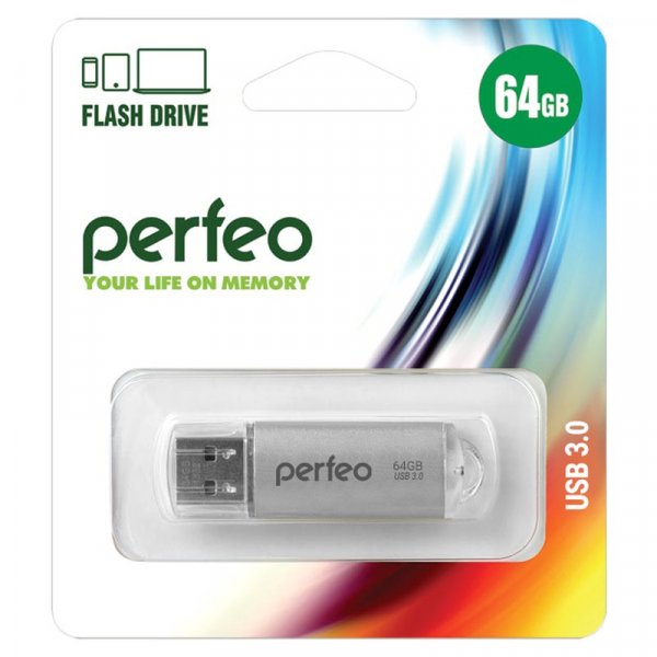 Флешка USB 64GB 3.0 Perfeo C14 metal series Silver
