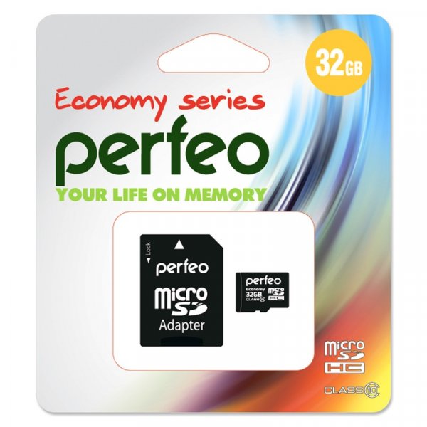 Карта памяти  32GB microSDHC class 10 Perfeo High-Capacity economy series с адаптером