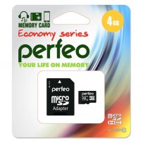 Карта памяти   4GB microSDHC class 10 Perfeo High-Capacity economy series с адаптером