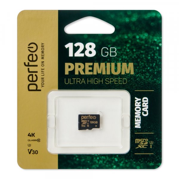 Карта памяти 128GB micro SDXC class 10  UHS-3 V30 Perfeo PREMIUM без адаптера