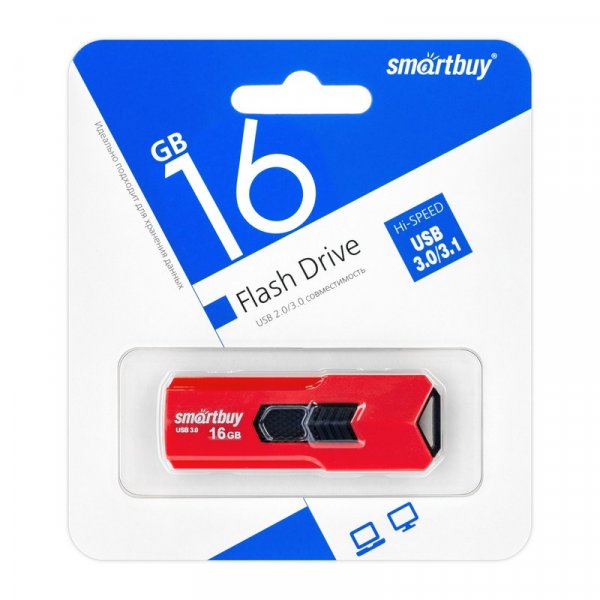 Флешка USB 16GB 3.0 SmartBuy STREAM Red