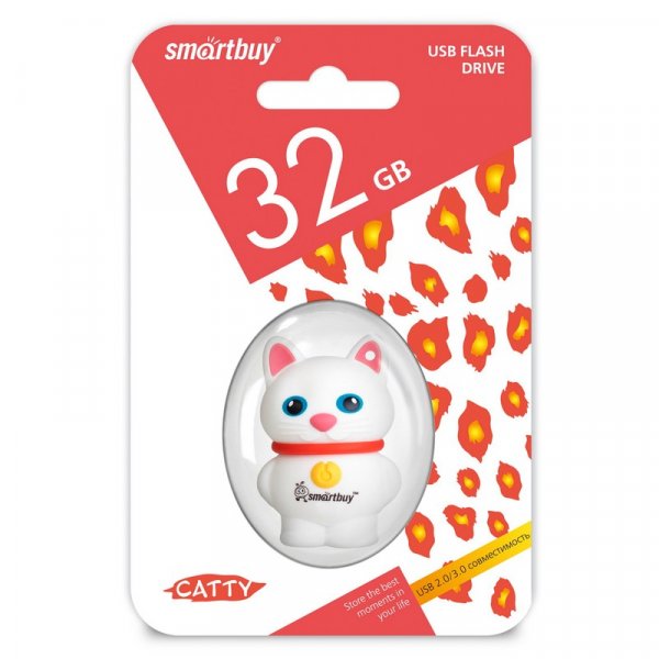 Флешка USB 32GB 2.0 SmartBuy Wild Catty (Котёнок Белый)