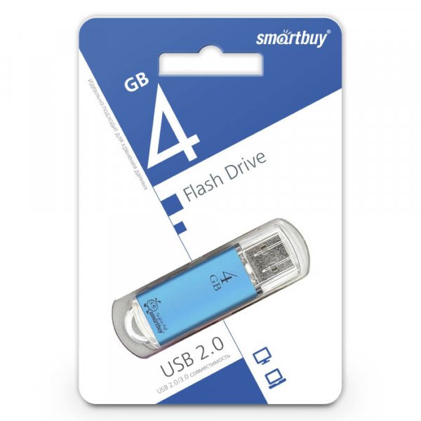 Флешка USB  4GB 2.0 SmartBuy V-Cut Blue