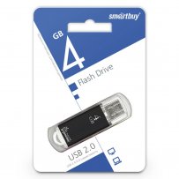 Флешка USB  4GB 2.0 SmartBuy V-Cut Black