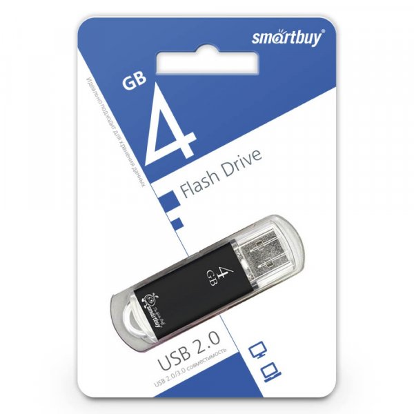 Флешка USB  4GB 2.0 SmartBuy V-Cut Black