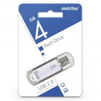 Флешка USB  4GB 2.0 SmartBuy V-Cut Silver