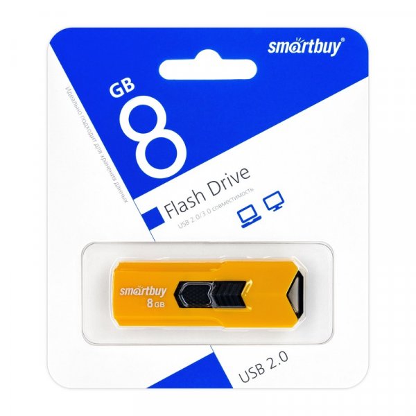 Флешка USB  8GB 2.0 SmartBuy STREAM Yellow