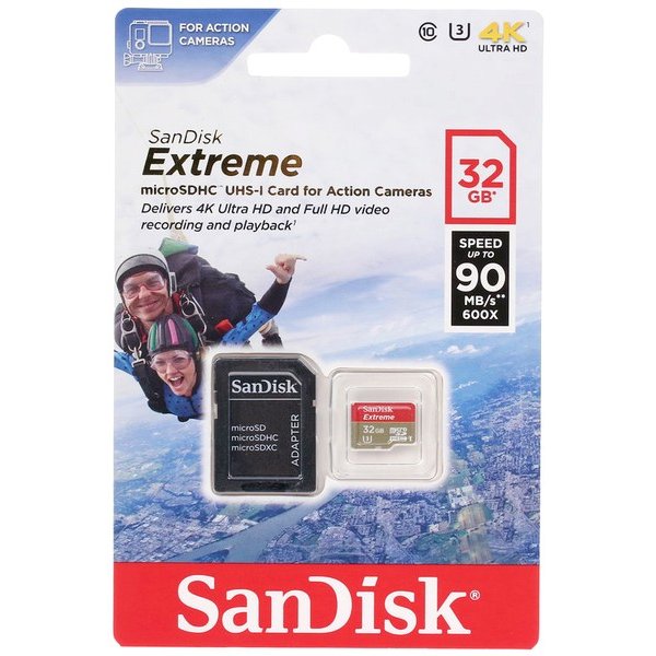 Карта памяти  32GB micro SDHC class 10 SanDisk Extreme Action Sport Cam 90Mb/s с адаптером SD