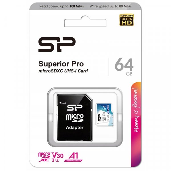 Карта памяти  64GB micro SDXC class 10 Silicon Power Elite UHS-I U3 с адаптером SD