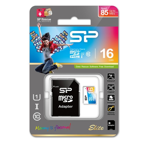 Карта памяти  16GB microSDHC class 10 Silicon Power Elite COLORED, R/W 85/15 MB/s с адаптером SD