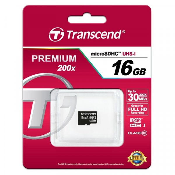 Карта памяти  16GB microSDHC class 10 UHS-1 Transcend без адаптера