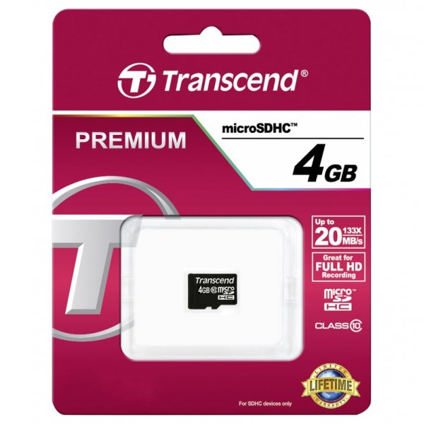 Карта памяти   4GB microSDHC class 10 Transcend без адаптера