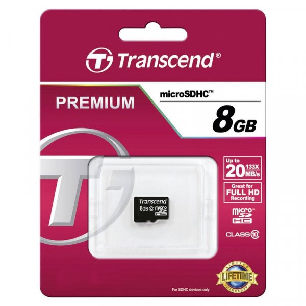 Карта памяти   8GB microSDHC class 10 UHS-1 Transcend без адаптера