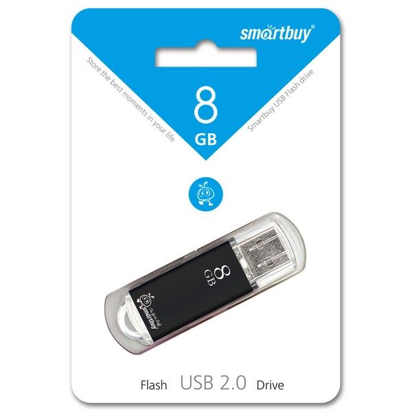 Флешка USB  8GB 2.0 SmartBuy V-Cut Black