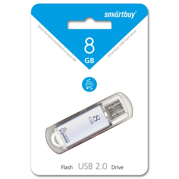 Флешка USB  8GB 2.0 SmartBuy V-Cut Silver