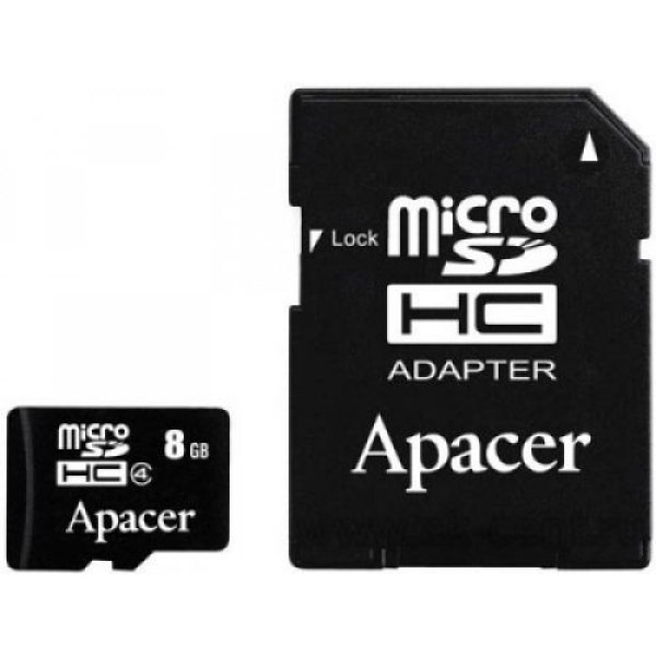 Карта памяти   8GB microSDHC class 4 Apacer с адаптером SD