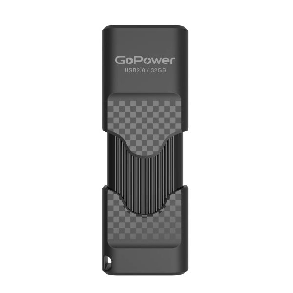 Флешка USB 32GB 2.0 GoPower SLIDER пластик черный матовый (1/50/1000)