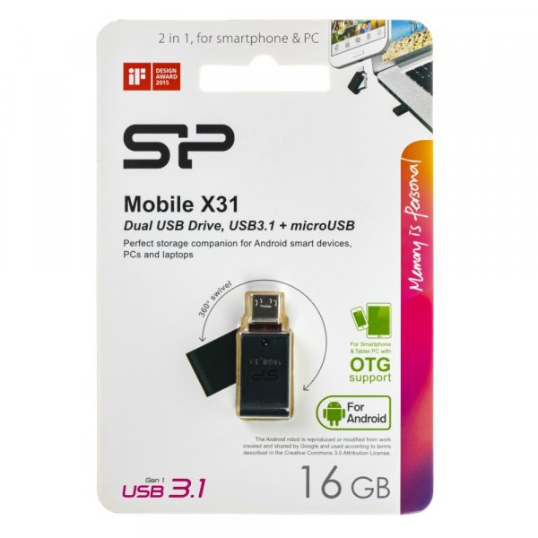 Флешка USB 16GB 3.0 Silicon Power OTG Mobile X31 Black