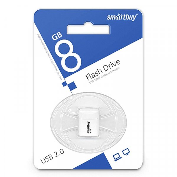 Флешка USB  8GB 2.0 SmartBuy LARA White