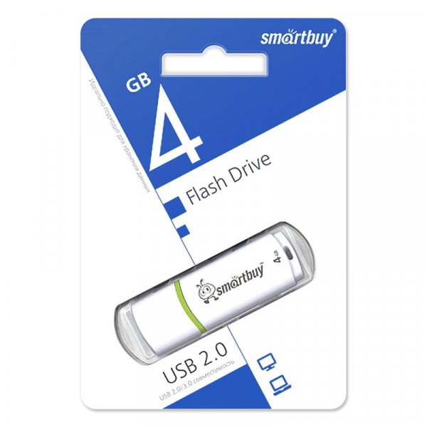Флешка USB  4GB 2.0 SmartBuy Crown White (белый)