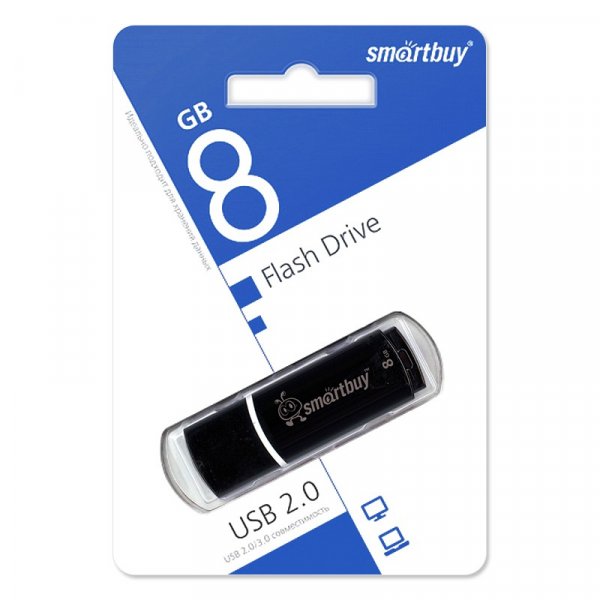 Флешка USB  8GB 2.0 SmartBuy Crown Black