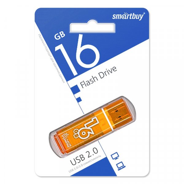 Флешка USB 16GB 2.0 SmartBuy Glossy Orange