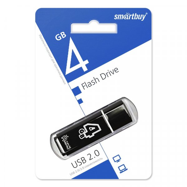 Флешка USB  4GB 2.0 SmartBuy Glossy Black