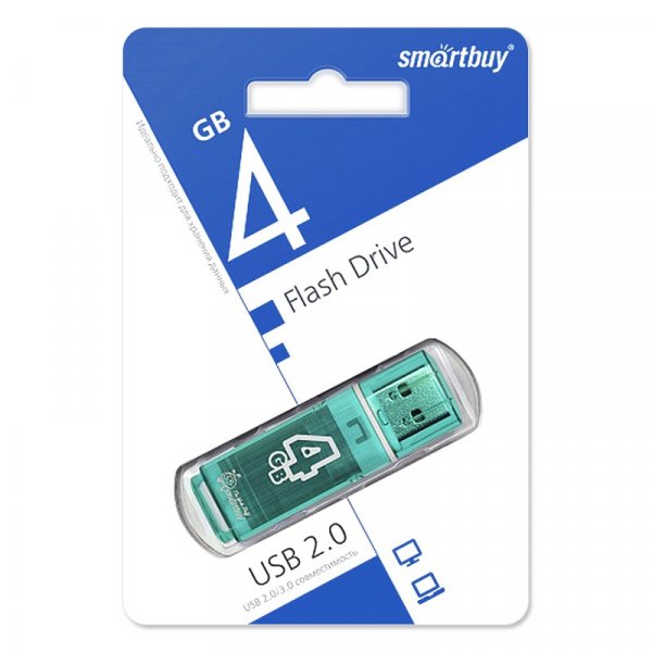 Флешка USB  4GB 2.0 SmartBuy Glossy Green