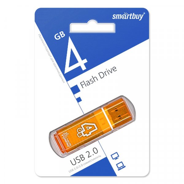 Флешка USB  4GB 2.0 SmartBuy Glossy Orange