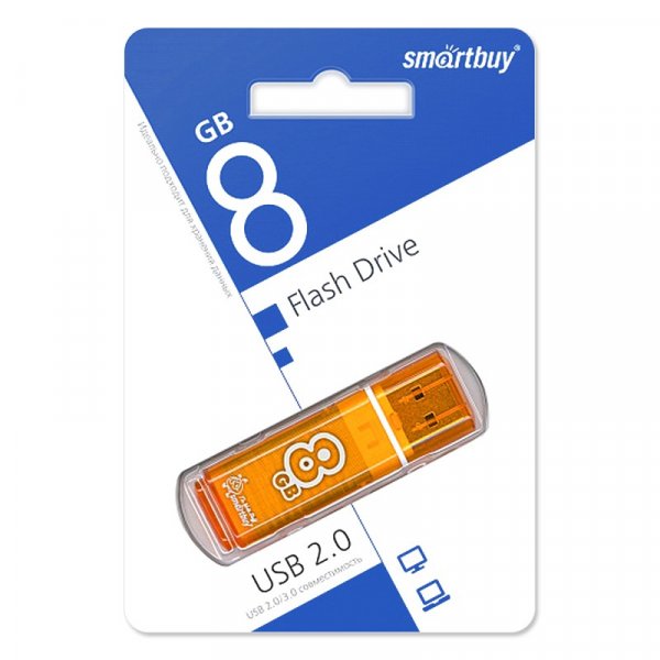 Флешка USB  8GB 2.0 SmartBuy Glossy Orange