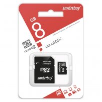 Карта памяти   8GB microSDHC class 10 SmartBuy с адаптером SD