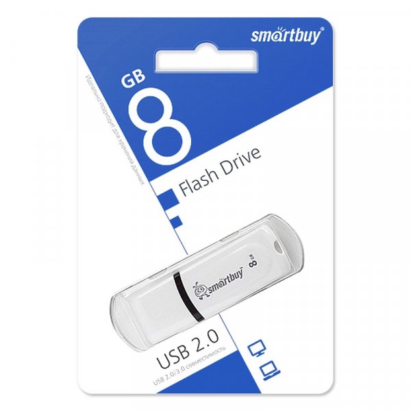 Флешка USB  8GB 2.0 SmartBuy Paean White