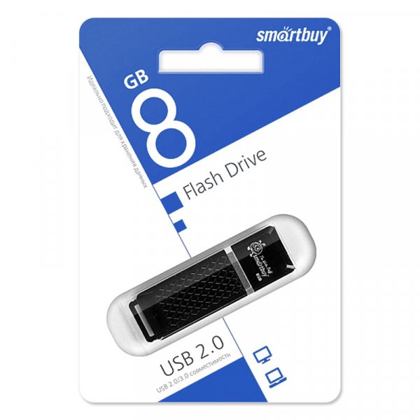 Флешка USB  8GB 2.0 SmartBuy Quartz Black