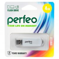 Флешка USB  4GB 2.0 Perfeo C03 White